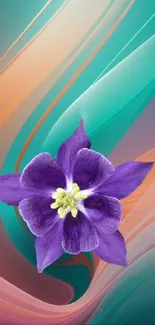 Vibrant purple flower on teal and orange abstract background wallpaper.