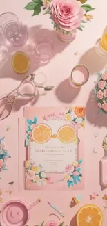 Floral and pastel mobile wallpaper with flowers and lemons.