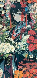 Anime character with vibrant floral background art.