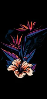 Vibrant floral artwork on a black background, ideal for mobile wallpaper.