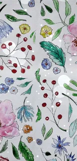 Colorful floral art wallpaper with botanical illustrations.