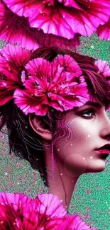 Vibrant pink floral artistic digital wallpaper with surreal design.