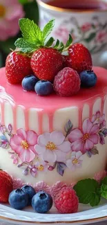 A delightful floral berry cake with vibrant decorations.