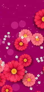 Vibrant pink and red floral patterned mobile wallpaper.