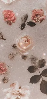 Elegant mobile wallpaper with roses and bubbles.