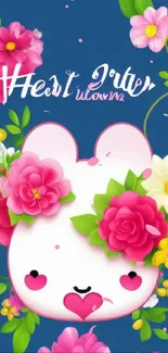 Cute bunny with floral background wallpaper design.