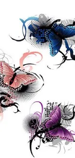 Vibrant butterfly and floral art wallpaper for mobile devices.