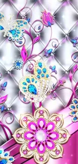 Elegant mobile wallpaper featuring floral and butterfly jewel designs.