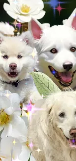 White dogs and flowers mobile wallpaper.