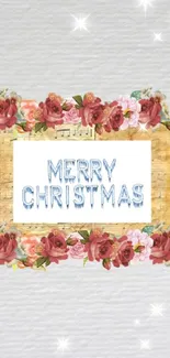 Elegant floral themed Christmas wallpaper with 'Merry Christmas' text.