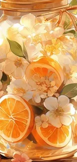 Citrus and flowers in a glass jar artwork wallpaper