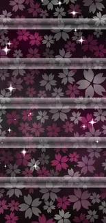 Elegant floral dark wallpaper with pink and grey flowers.