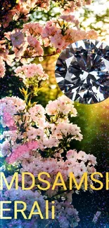 Delicate flowers with a diamond and sunrise on mobile wallpaper.