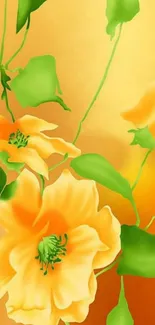 Vibrant yellow flowers with green leaves on a phone wallpaper.