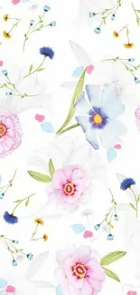 Pastel floral phone wallpaper with delicate blossoms on a white background.