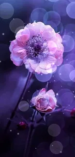 Delicate purple flower with dreamy bokeh effect as mobile wallpaper.