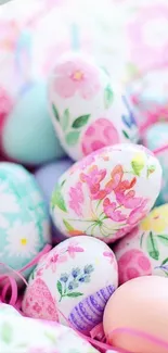 Colorful floral Easter eggs in a pastel arrangement.