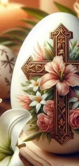 Floral Easter egg with lilies and roses design.