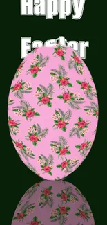 Floral Easter egg wallpaper with pink and green design on dark background.