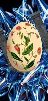 Floral egg with abstract background and columns.