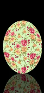 Floral egg with roses on mint green background, phone wallpaper.