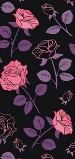 Dark wallpaper with elegant pink and purple floral design.