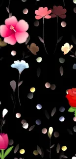 Floral phone wallpaper with black backdrop.