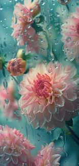 Pink flowers with raindrops create an elegant wallpaper.