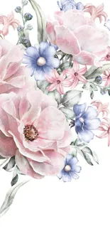 Delicate pink and blue floral phone wallpaper.