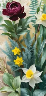Vibrant floral arrangement mobile wallpaper with colorful flowers and greenery.