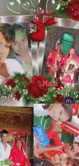 Heartfelt family photo collage with red roses.