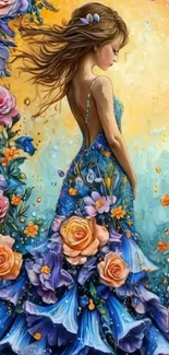 Artistic floral woman wallpaper with vibrant colors.