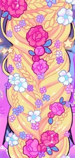 Whimsical floral braid with colorful flowers on a mobile wallpaper.