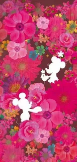 Vibrant floral fantasy wallpaper with whimsical characters.