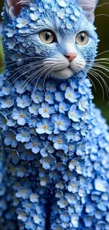 Blue floral cat mobile wallpaper