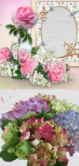 Floral frame and colorful bouquet mobile wallpaper.