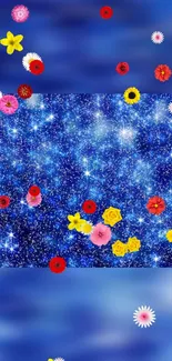 Colorful floral galaxy wallpaper for mobile.