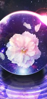 Galaxy flower sphere with cosmic glow and delicate petals in vibrant colors.