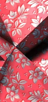 Red floral geometric mobile wallpaper with a bold artistic pattern.