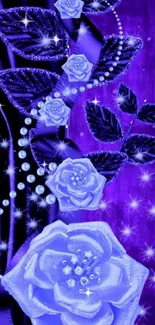 Purple wallpaper with glowing white roses and sparkling accents.