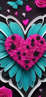 Colorful floral heart with vibrant designs.