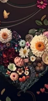 Heart-shaped floral artwork with dark background