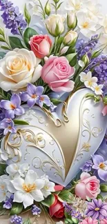 Heart-shaped floral design with colorful flowers and intricate details.