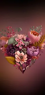 Heart-shaped floral design wallpaper with a gradient background.