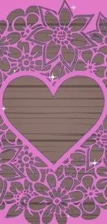 Floral heart pattern on pink wallpaper.