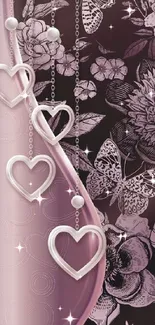 Pink heart and floral mobile wallpaper with elegant design.