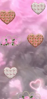 Pink floral heart wallpaper for mobile