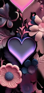 Floral heart design in pink and purple hues.