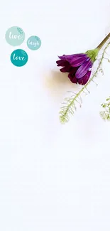 Minimalist phone wallpaper with purple flower and motivational text.