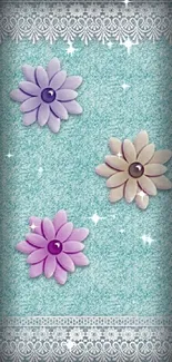 Mobile wallpaper with pastel flowers and lace.